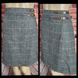 EUC Boden Gray Faux Wrap British Tweed by Moon Skirt US Size 14L